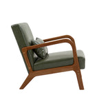 Accent Armchair with Lumbar Pillow, Linen/PU Upholstery, Natural/Brown Wood Legs, Set of 2