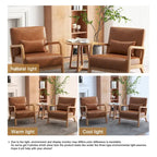 Accent Armchair with Lumbar Pillow, Linen/PU Upholstery, Natural/Brown Wood Legs, Set of 2