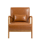 Accent Armchair with Lumbar Pillow, Linen/PU Upholstery, Natural/Brown Wood Legs, Set of 2