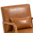 Accent Armchair with Lumbar Pillow, Linen/PU Upholstery, Natural/Brown Wood Legs, Set of 2