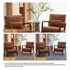 Accent Armchair with Lumbar Pillow, Linen/PU Upholstery, Natural/Brown Wood Legs, Set of 2