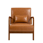 Accent Armchair with Lumbar Pillow, Linen/PU Upholstery, Natural/Brown Wood Legs, Set of 2