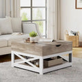 Grey Wash / Brown Farmhouse Lift Top Square Coffee Table with Storage – 1 Person