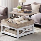 Grey Wash / Brown Farmhouse Lift Top Square Coffee Table with Storage – 1 Person