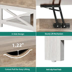 Grey Wash / Brown Farmhouse Lift Top Square Coffee Table with Storage – 1 Person