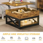 Grey Wash / Brown Farmhouse Lift Top Square Coffee Table with Storage – 1 Person