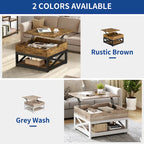 Grey Wash / Brown Farmhouse Lift Top Square Coffee Table with Storage – 1 Person