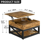 Grey Wash / Brown Farmhouse Lift Top Square Coffee Table with Storage – 1 Person