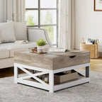 Grey Wash / Brown Farmhouse Lift Top Square Coffee Table with Storage – 1 Person