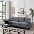 L-Shaped Sectional Sofa with Chaise, Storage Ottoman & Side Bags – Light Grey / Dark Grey / Beige / Blue / Green, Seats 4–5