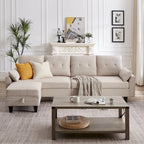 L-Shaped Sectional Sofa with Chaise, Storage Ottoman & Side Bags – Light Grey / Dark Grey / Beige / Blue / Green, Seats 4–5