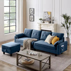 L-Shaped Sectional Sofa with Chaise, Storage Ottoman & Side Bags – Light Grey / Dark Grey / Beige / Blue / Green, Seats 4–5