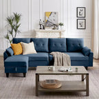 L-Shaped Sectional Sofa with Chaise, Storage Ottoman & Side Bags – Light Grey / Dark Grey / Beige / Blue / Green, Seats 4–5
