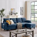 L-Shaped Sectional Sofa with Chaise, Storage Ottoman & Side Bags – Light Grey / Dark Grey / Beige / Blue / Green, Seats 4–5