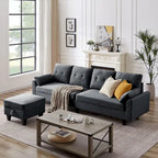 L-Shaped Sectional Sofa with Chaise, Storage Ottoman & Side Bags – Light Grey / Dark Grey / Beige / Blue / Green, Seats 4–5