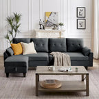 L-Shaped Sectional Sofa with Chaise, Storage Ottoman & Side Bags – Light Grey / Dark Grey / Beige / Blue / Green, Seats 4–5
