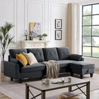 L-Shaped Sectional Sofa with Chaise, Storage Ottoman & Side Bags – Light Grey / Dark Grey / Beige / Blue / Green, Seats 4–5