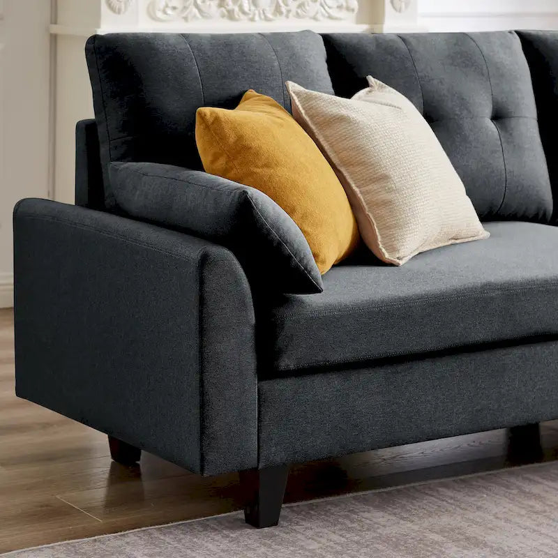 L-Shaped Sectional Sofa with Chaise, Storage Ottoman & Side Bags – Light Grey / Dark Grey / Beige / Blue / Green, Seats 4–5