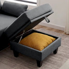 L-Shaped Sectional Sofa with Chaise, Storage Ottoman & Side Bags – Light Grey / Dark Grey / Beige / Blue / Green, Seats 4–5
