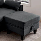 L-Shaped Sectional Sofa with Chaise, Storage Ottoman & Side Bags – Light Grey / Dark Grey / Beige / Blue / Green, Seats 4–5