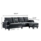L-Shaped Sectional Sofa with Chaise, Storage Ottoman & Side Bags – Light Grey / Dark Grey / Beige / Blue / Green, Seats 4–5