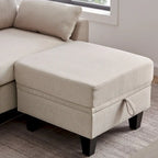 L-Shaped Sectional Sofa with Chaise, Storage Ottoman & Side Bags – Light Grey / Dark Grey / Beige / Blue / Green, Seats 4–5