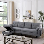 L-Shaped Sectional Sofa with Chaise, Storage Ottoman & Side Bags – Light Grey / Dark Grey / Beige / Blue / Green, Seats 4–5