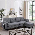 L-Shaped Sectional Sofa with Chaise, Storage Ottoman & Side Bags – Light Grey / Dark Grey / Beige / Blue / Green, Seats 4–5