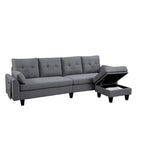 L-Shaped Sectional Sofa with Chaise, Storage Ottoman & Side Bags – Light Grey / Dark Grey / Beige / Blue / Green, Seats 4–5