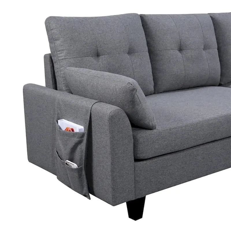 L-Shaped Sectional Sofa with Chaise, Storage Ottoman & Side Bags – Light Grey / Dark Grey / Beige / Blue / Green, Seats 4–5