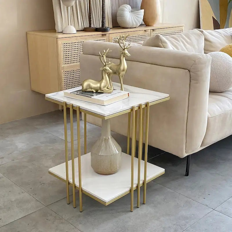 Black / Gold 2-Tier Square Side Table – 1-Person Accent End Table