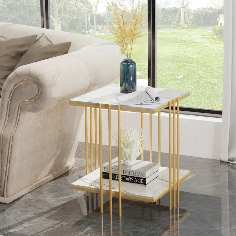 Black / Gold 2-Tier Square Side Table – 1-Person Accent End Table