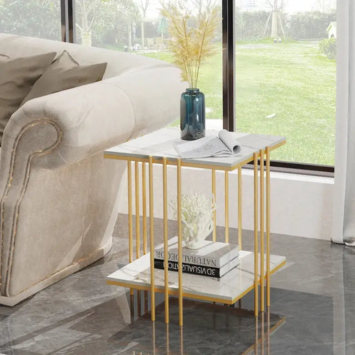 Black / Gold 2-Tier Square Side Table – 1-Person Accent End Table