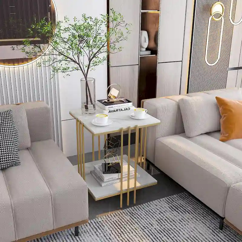 Black / Gold 2-Tier Square Side Table – 1-Person Accent End Table