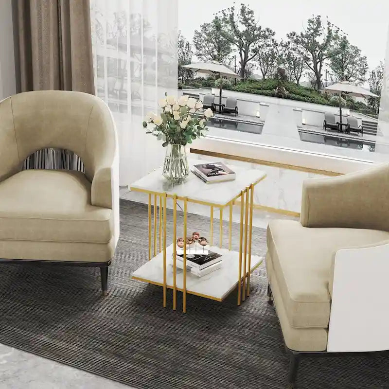 Black / Gold 2-Tier Square Side Table – 1-Person Accent End Table