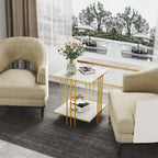 Black / Gold 2-Tier Square Side Table – 1-Person Accent End Table