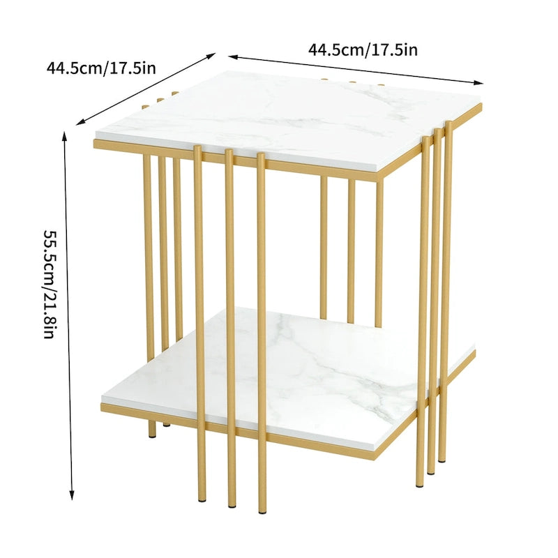 Black / Gold 2-Tier Square Side Table – 1-Person Accent End Table