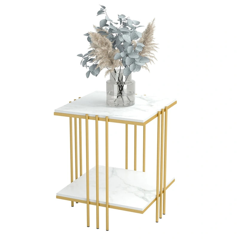 Black / Gold 2-Tier Square Side Table – 1-Person Accent End Table