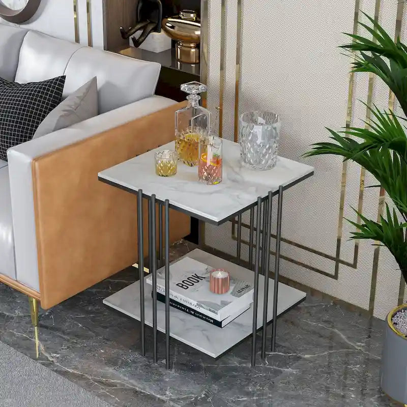 Black / Gold 2-Tier Square Side Table – 1-Person Accent End Table