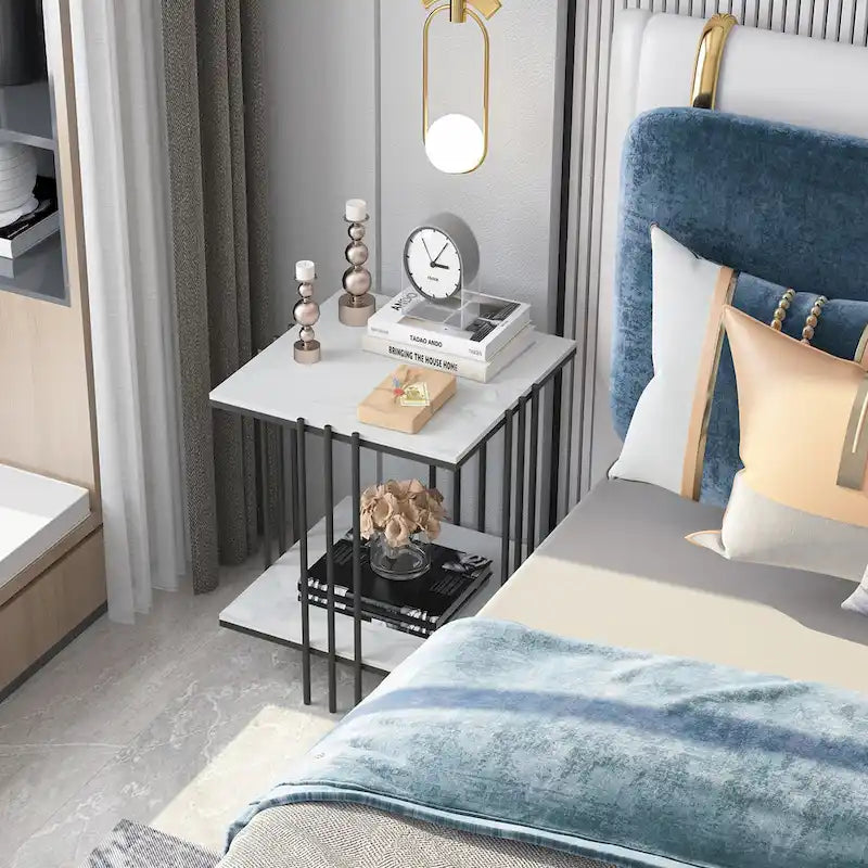 Black / Gold 2-Tier Square Side Table – 1-Person Accent End Table