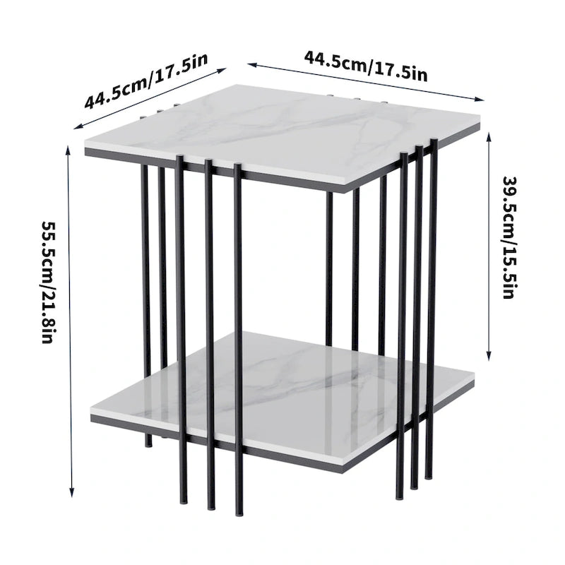 Black / Gold 2-Tier Square Side Table – 1-Person Accent End Table