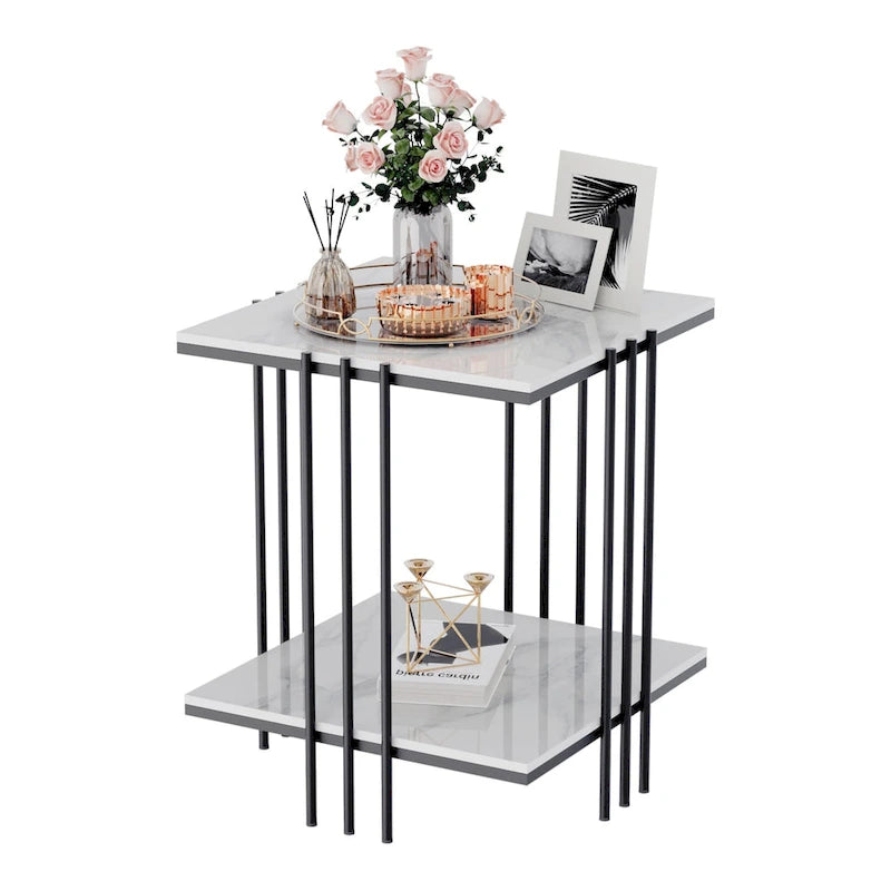Black / Gold 2-Tier Square Side Table – 1-Person Accent End Table