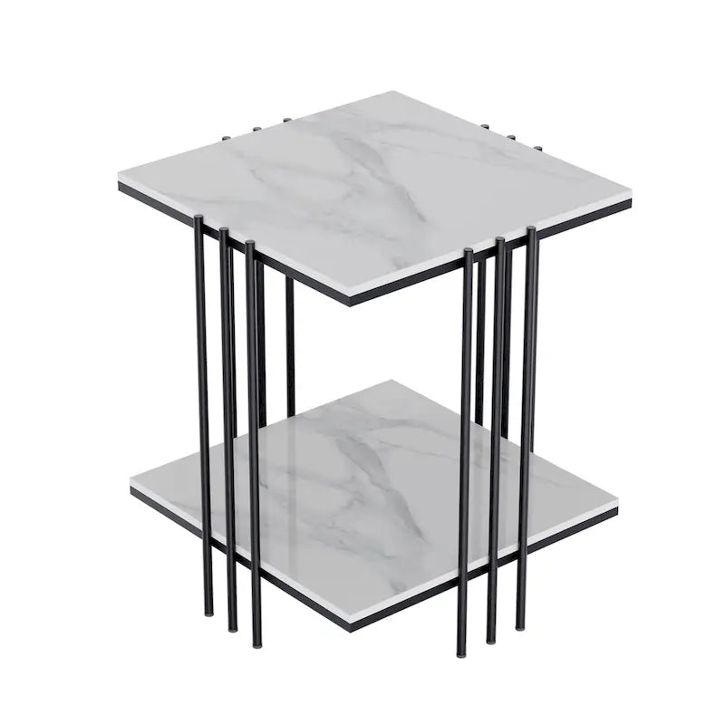 Black / Gold 2-Tier Square Side Table – 1-Person Accent End Table