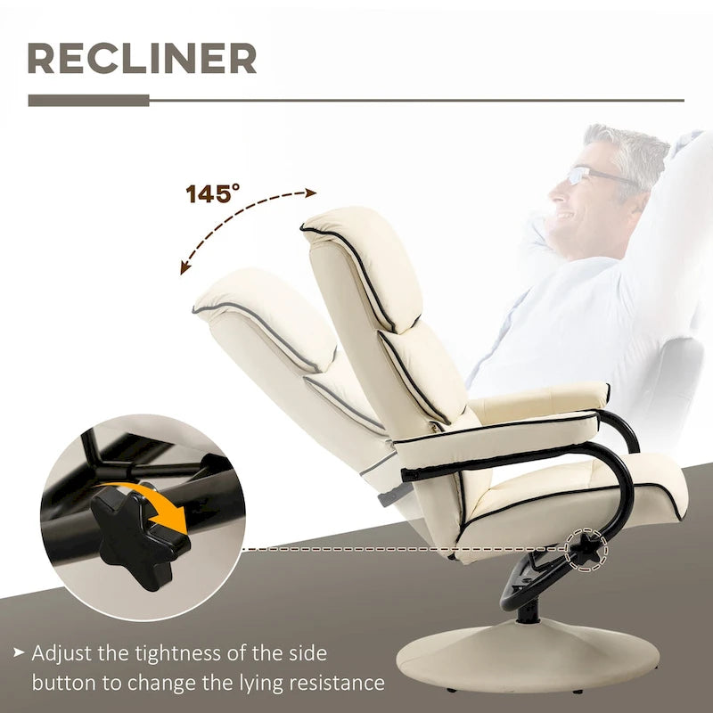 White / Bronze Swivel Recliner Chair with Ottoman, 2-Piece Set