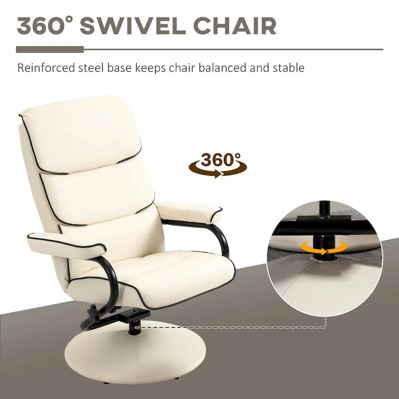 White / Bronze Swivel Recliner Chair with Ottoman, 2-Piece Set