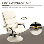 White / Bronze Swivel Recliner Chair with Ottoman, 2-Piece Set