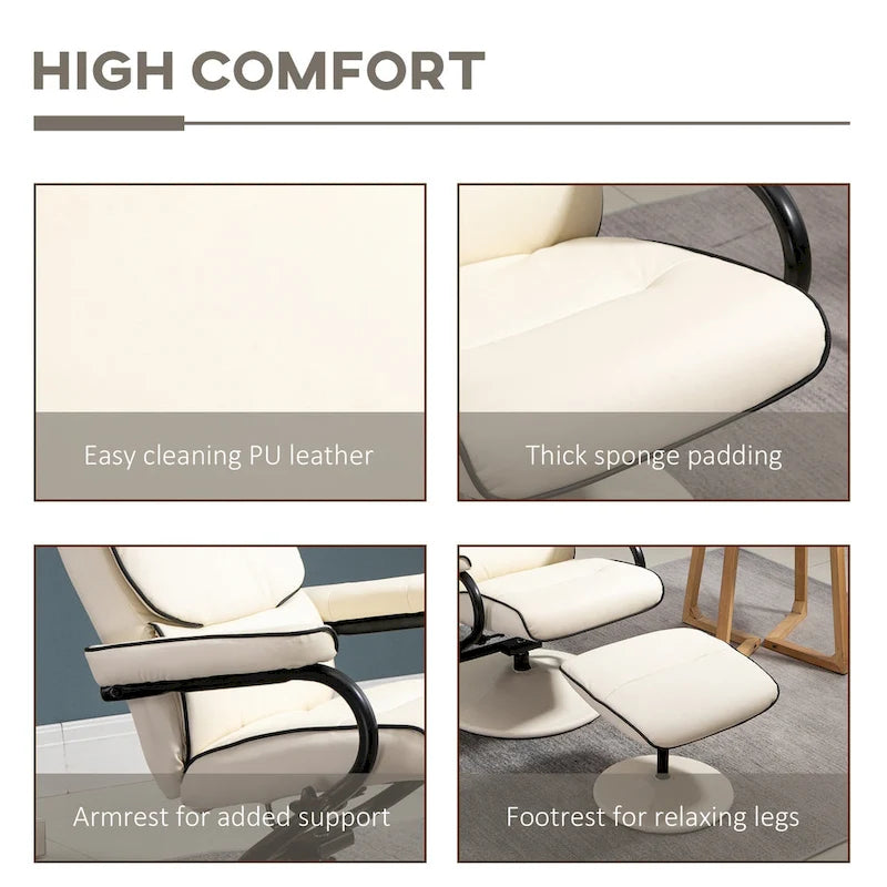 White / Bronze Swivel Recliner Chair with Ottoman, 2-Piece Set