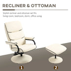 White / Bronze Swivel Recliner Chair with Ottoman, 2-Piece Set