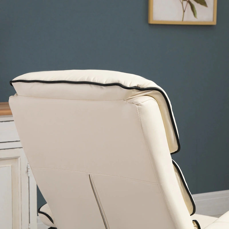 White / Bronze Swivel Recliner Chair with Ottoman, 2-Piece Set