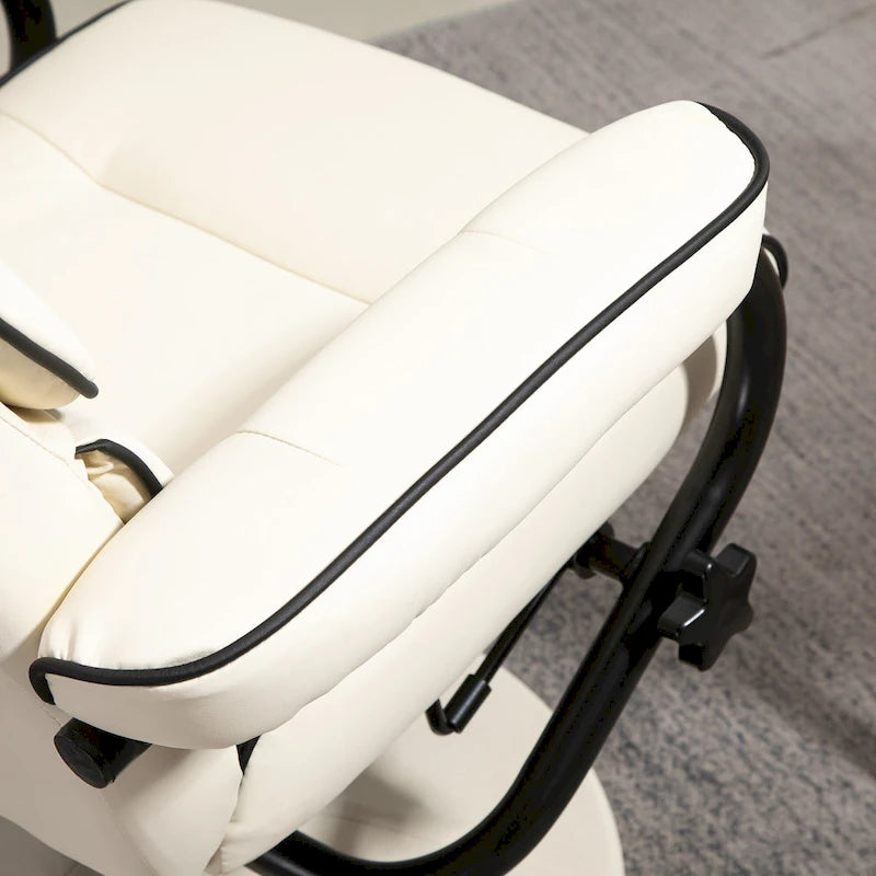 White / Bronze Swivel Recliner Chair with Ottoman, 2-Piece Set